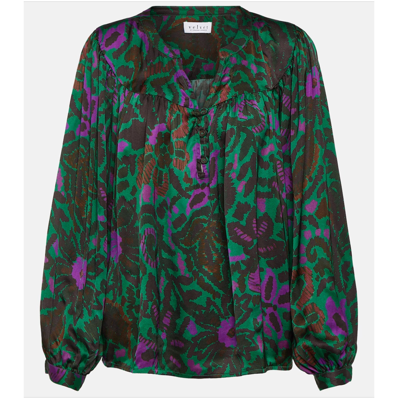 Velvet By Graham & Spencer Nwt Evereve Reeve Peasant Top In Green Purple // Xs